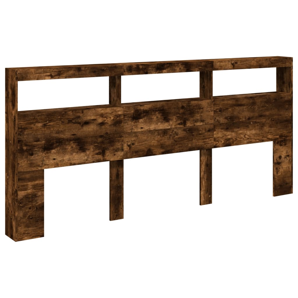 sengegavl med opbevaring og LED-lys 220x17x102 cm røget eg
