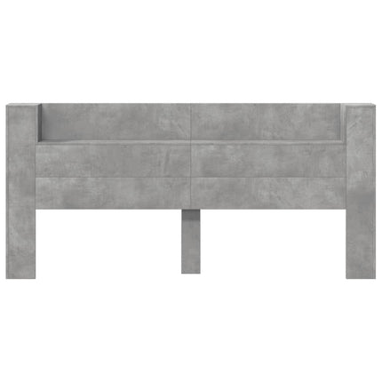 sengegavl med opbevaring og LED-lys 220x16,5x103,5 cm betongrå