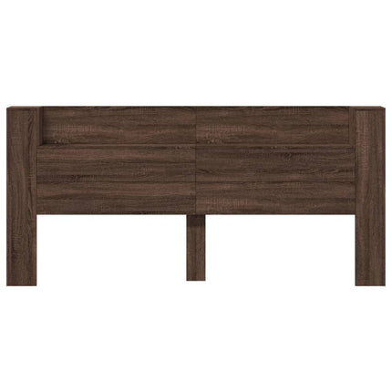 sengegavl med opbevaring og LED-lys 220x16,5x103,5 cm brunt eg
