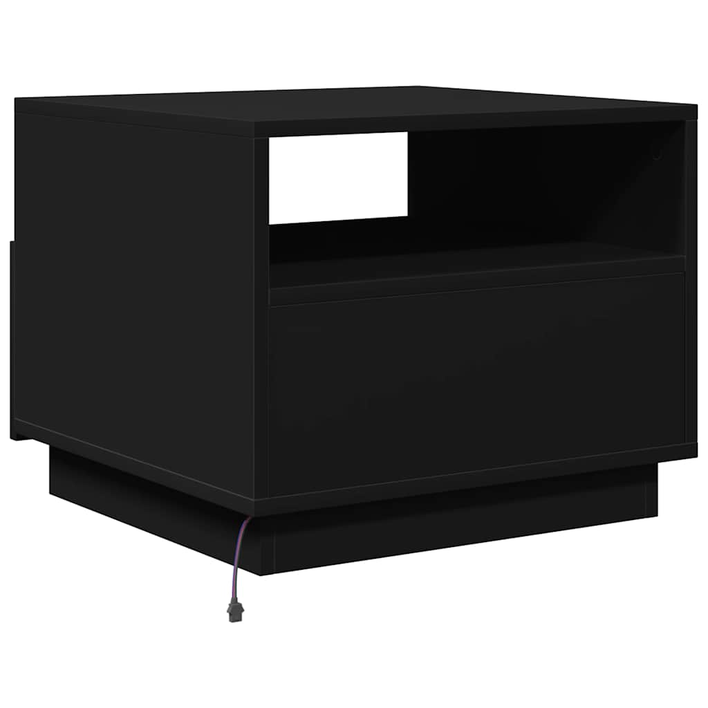 sofabord med LED-lys 50x49x40 cm sort