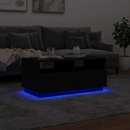 sofabord med LED-lys 90x49x40 cm sort