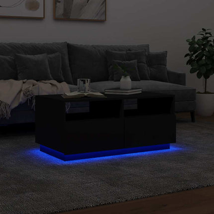 sofabord med LED-lys 90x49x40 cm sort
