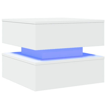 sofabord med LED-lys 50x50x40 cm hvid