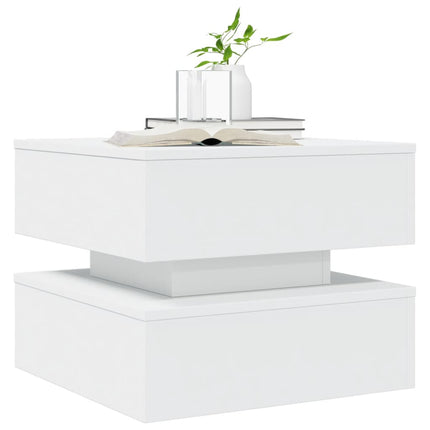 sofabord med LED-lys 50x50x40 cm hvid