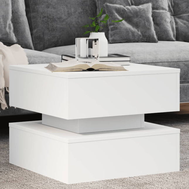 sofabord med LED-lys 50x50x40 cm hvid