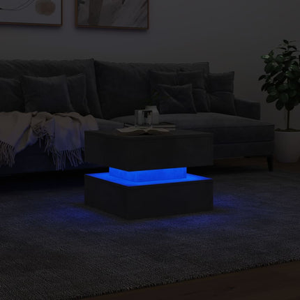 sofabord med LED-lys 50x50x40 cm betongrå
