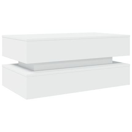 sofabord med LED-lys 90x50x40 cm hvid