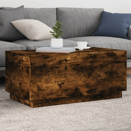 sofabord med LED-lys 90x50x40 cm røget egetræsfarve