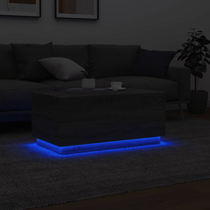 sofabord med LED-lys 90x50x40 cm grå sonoma-eg