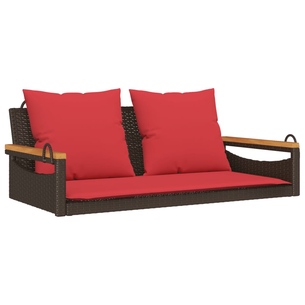 gyngebænk med hynder 109x62x40 cm polyrattan brun