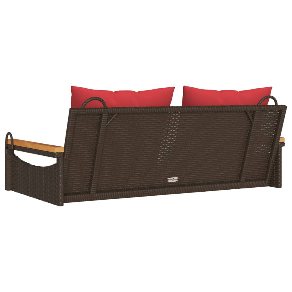 gyngebænk med hynder 109x62x40 cm polyrattan brun