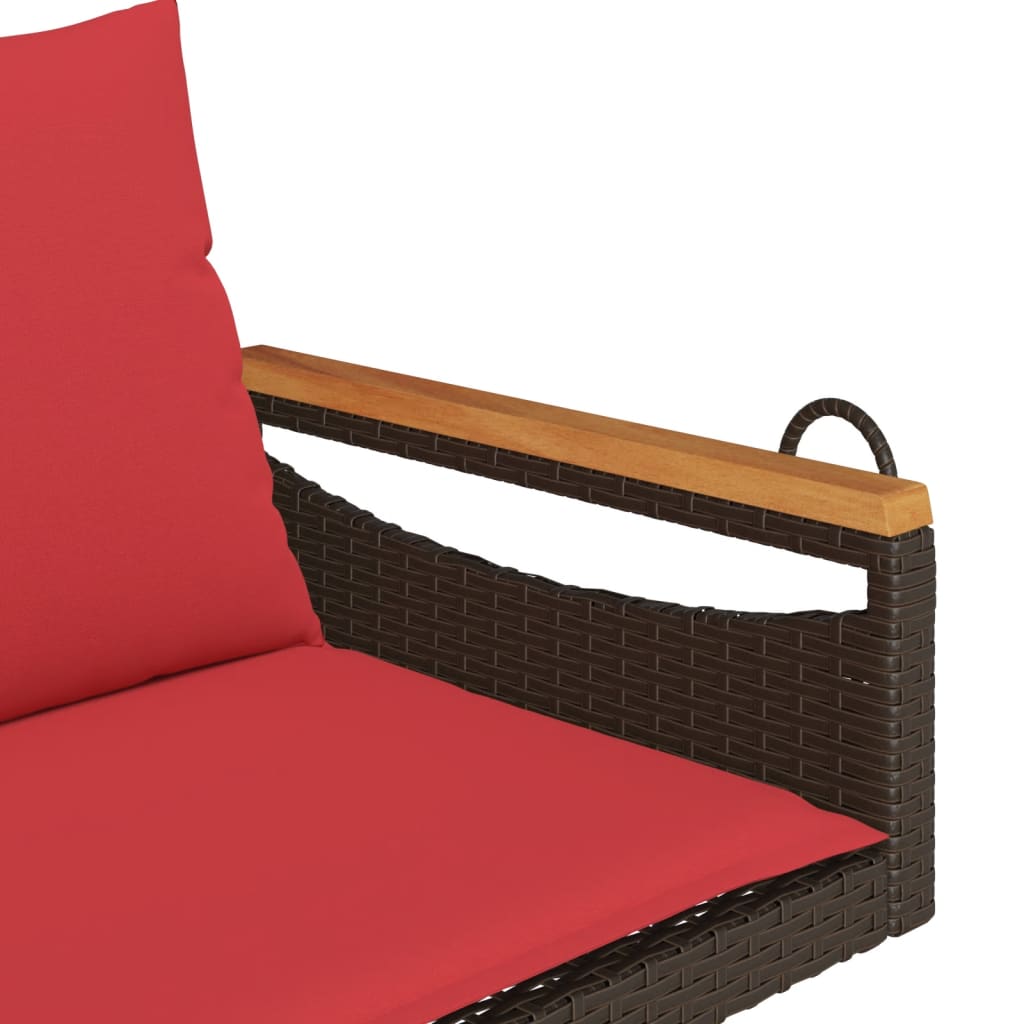 gyngebænk med hynder 109x62x40 cm polyrattan brun