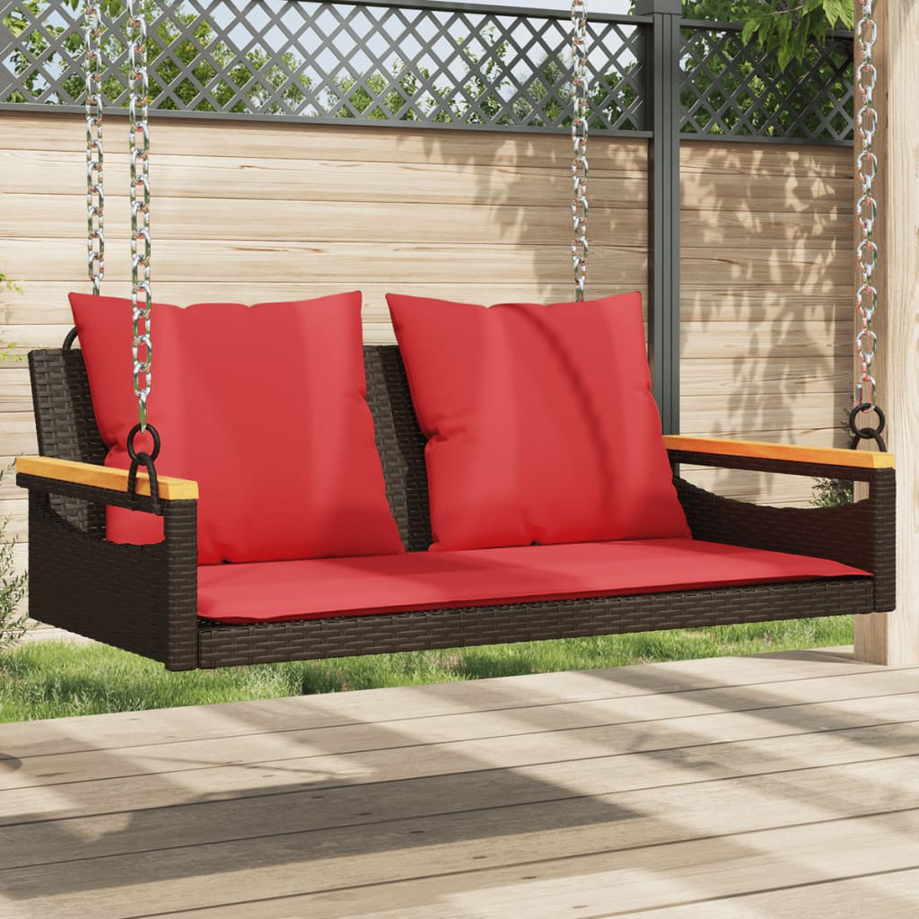gyngebænk med hynder 109x62x40 cm polyrattan brun