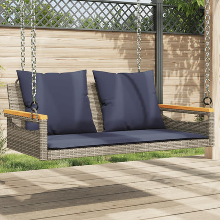 gyngebænk med hynder 109x62x40 cm polyrattan grå