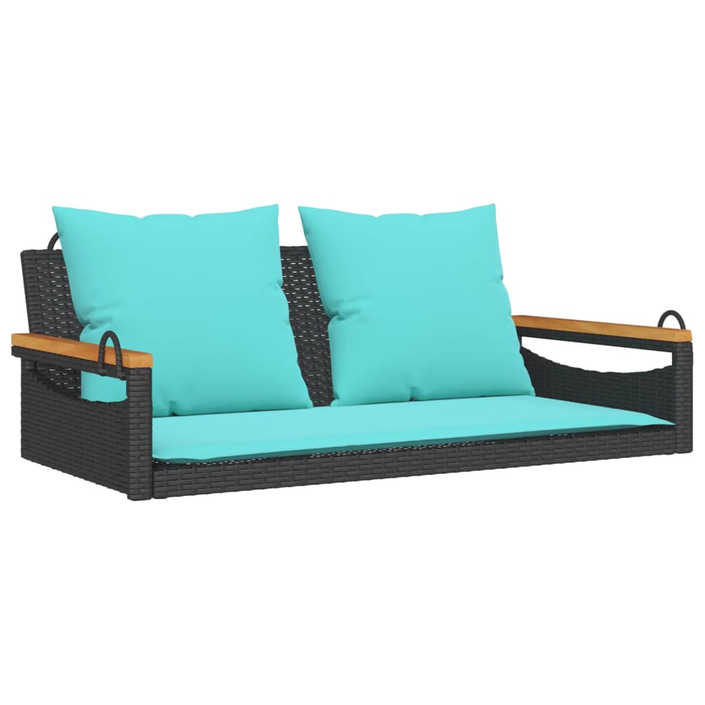 gyngebænk med hynder 109x62x40 cm polyrattan sort