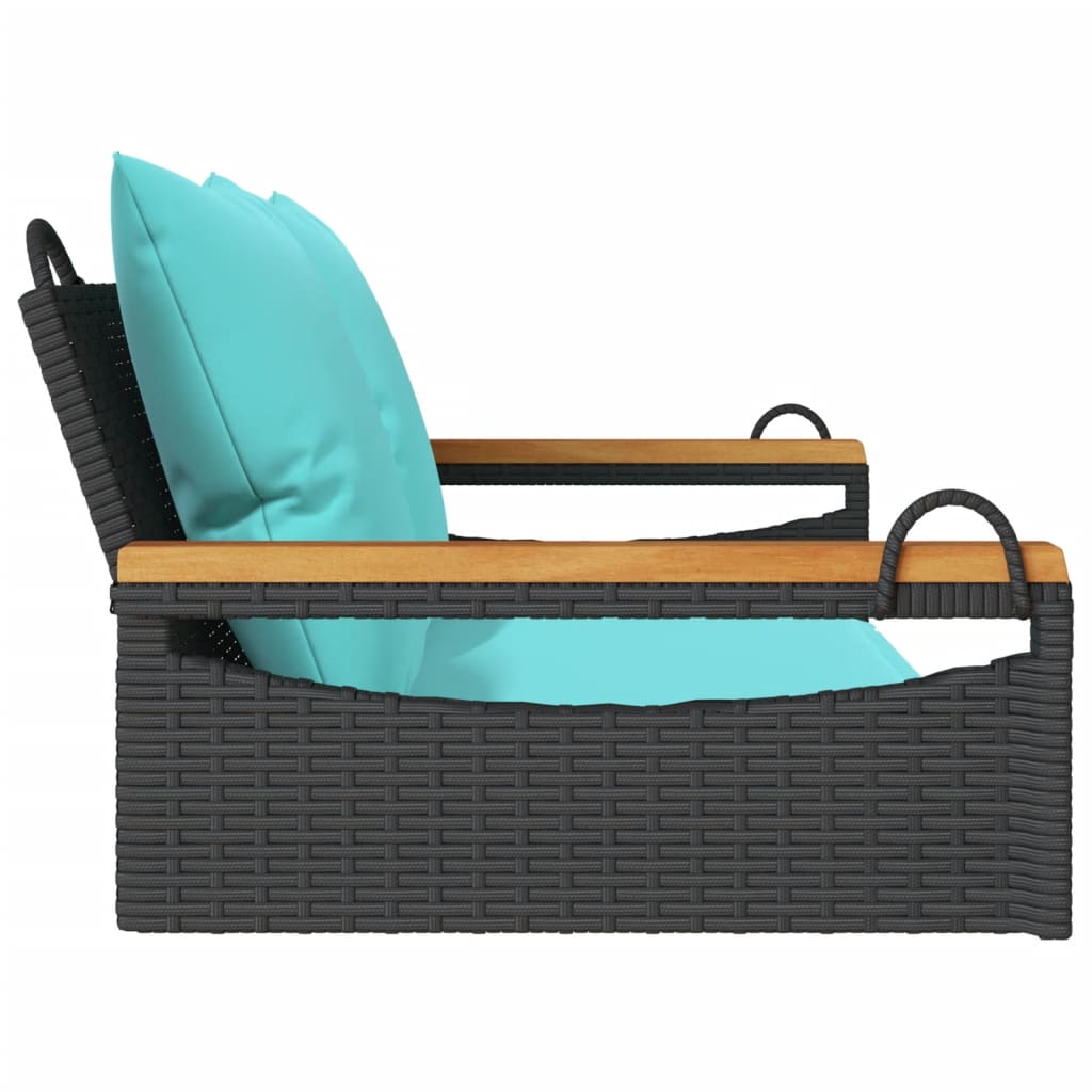 gyngebænk med hynder 109x62x40 cm polyrattan sort