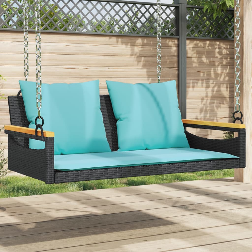 gyngebænk med hynder 109x62x40 cm polyrattan sort