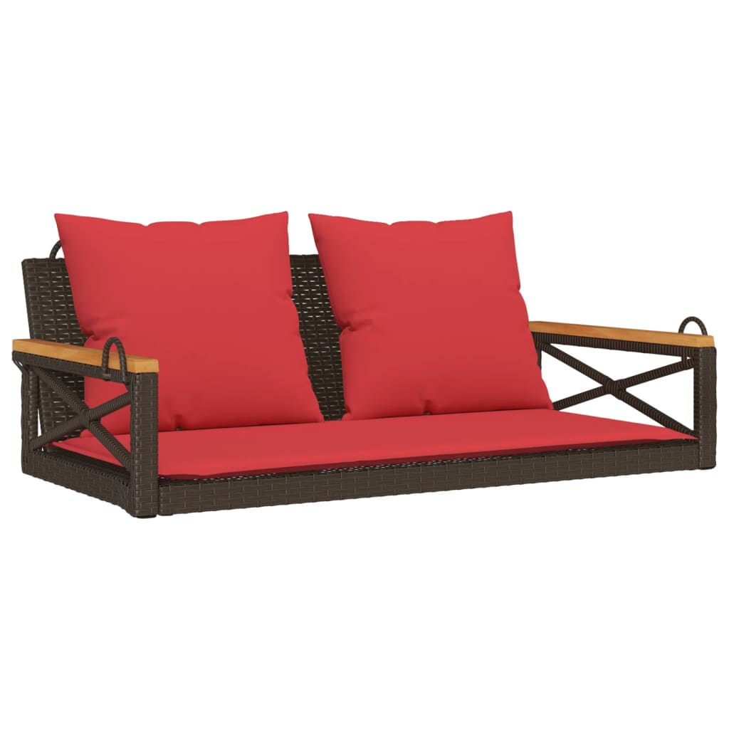 gyngebænk med hynder 109x62x40 cm polyrattan brun
