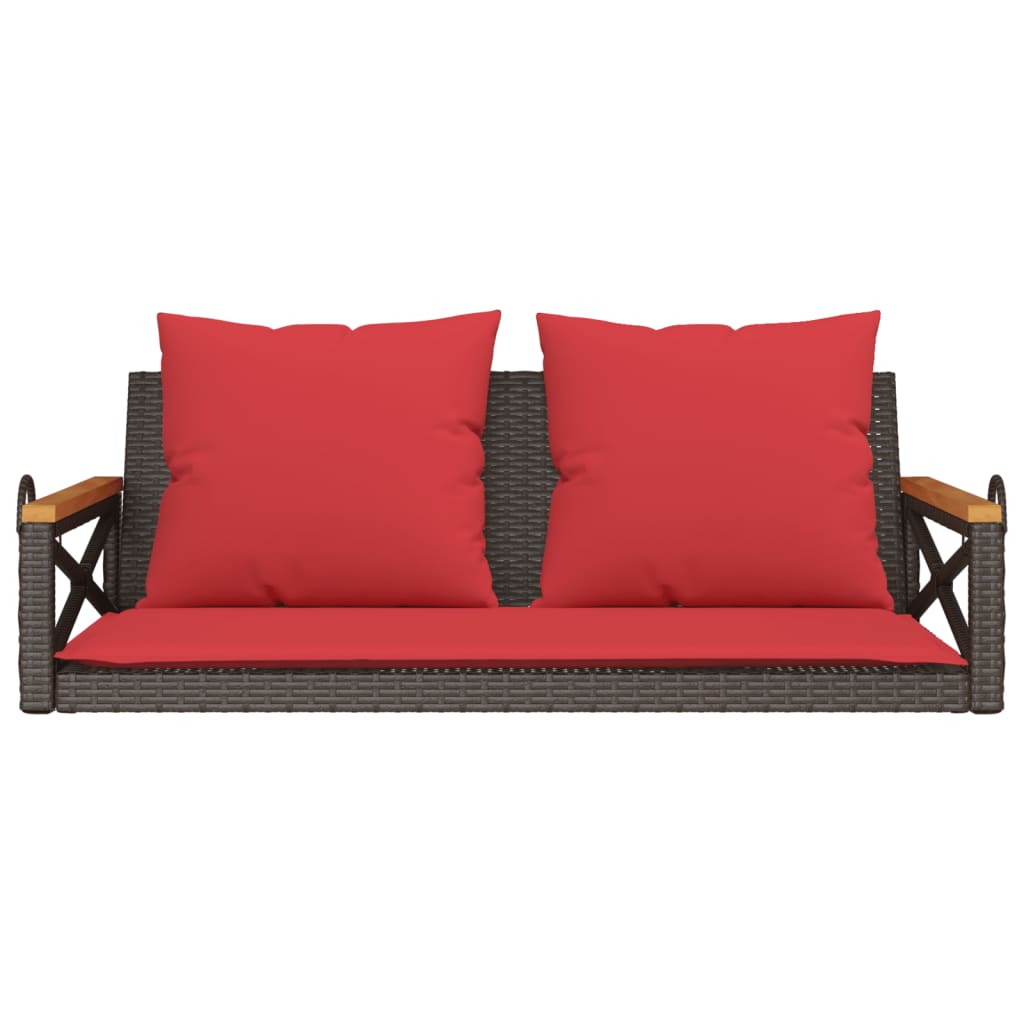 gyngebænk med hynder 109x62x40 cm polyrattan brun