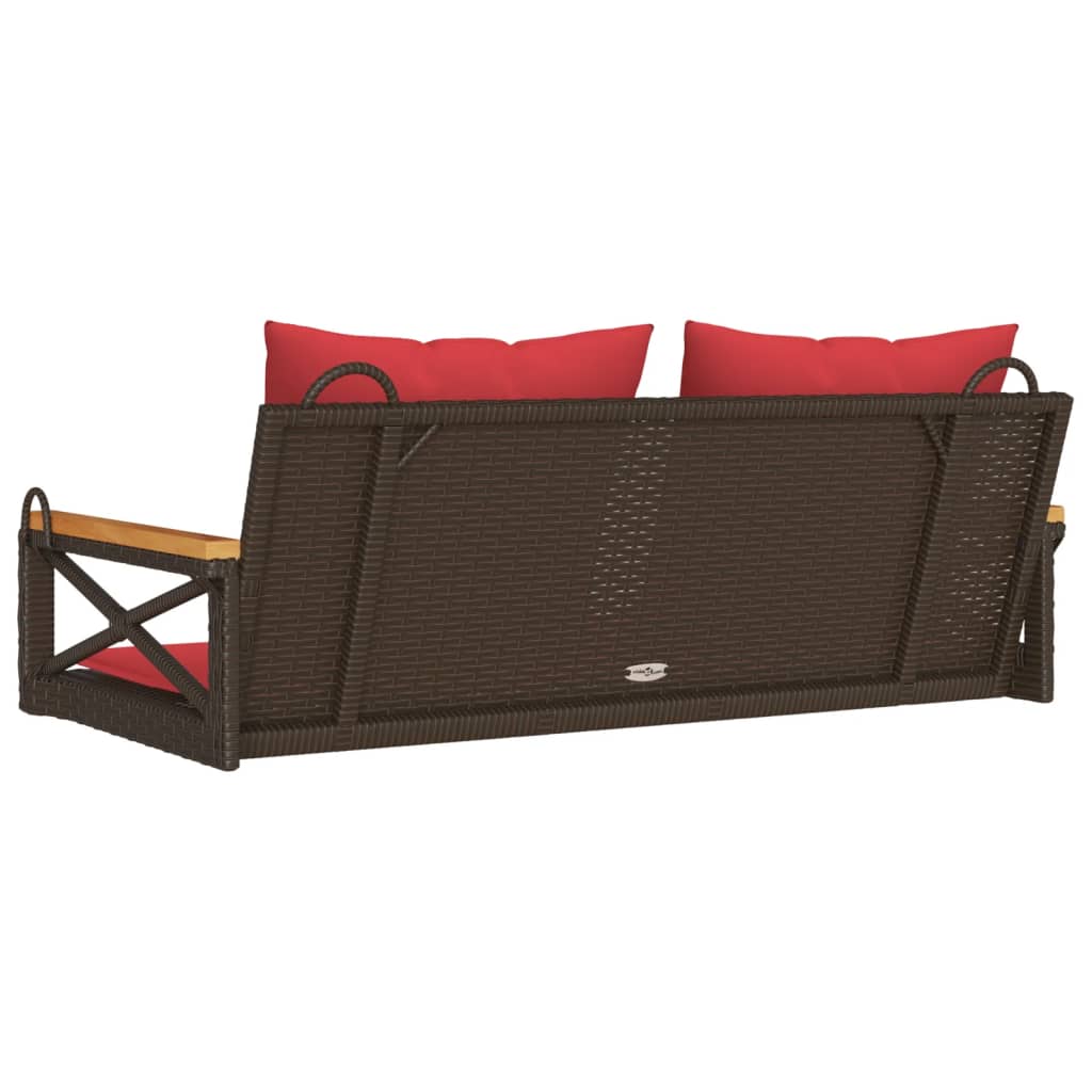 gyngebænk med hynder 109x62x40 cm polyrattan brun