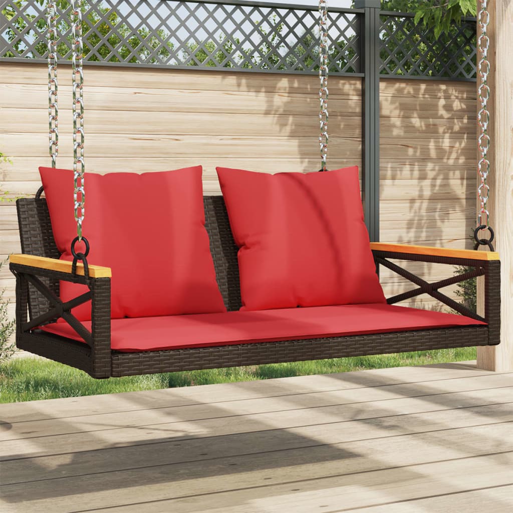 gyngebænk med hynder 109x62x40 cm polyrattan brun