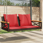 gyngebænk med hynder 109x62x40 cm polyrattan brun