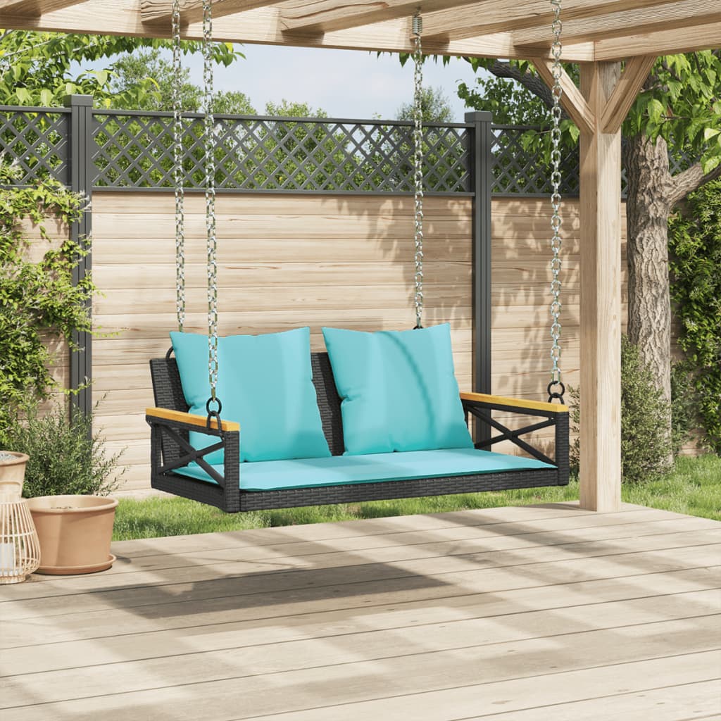 gyngebænk med hynder 109x62x40 cm polyrattan sort