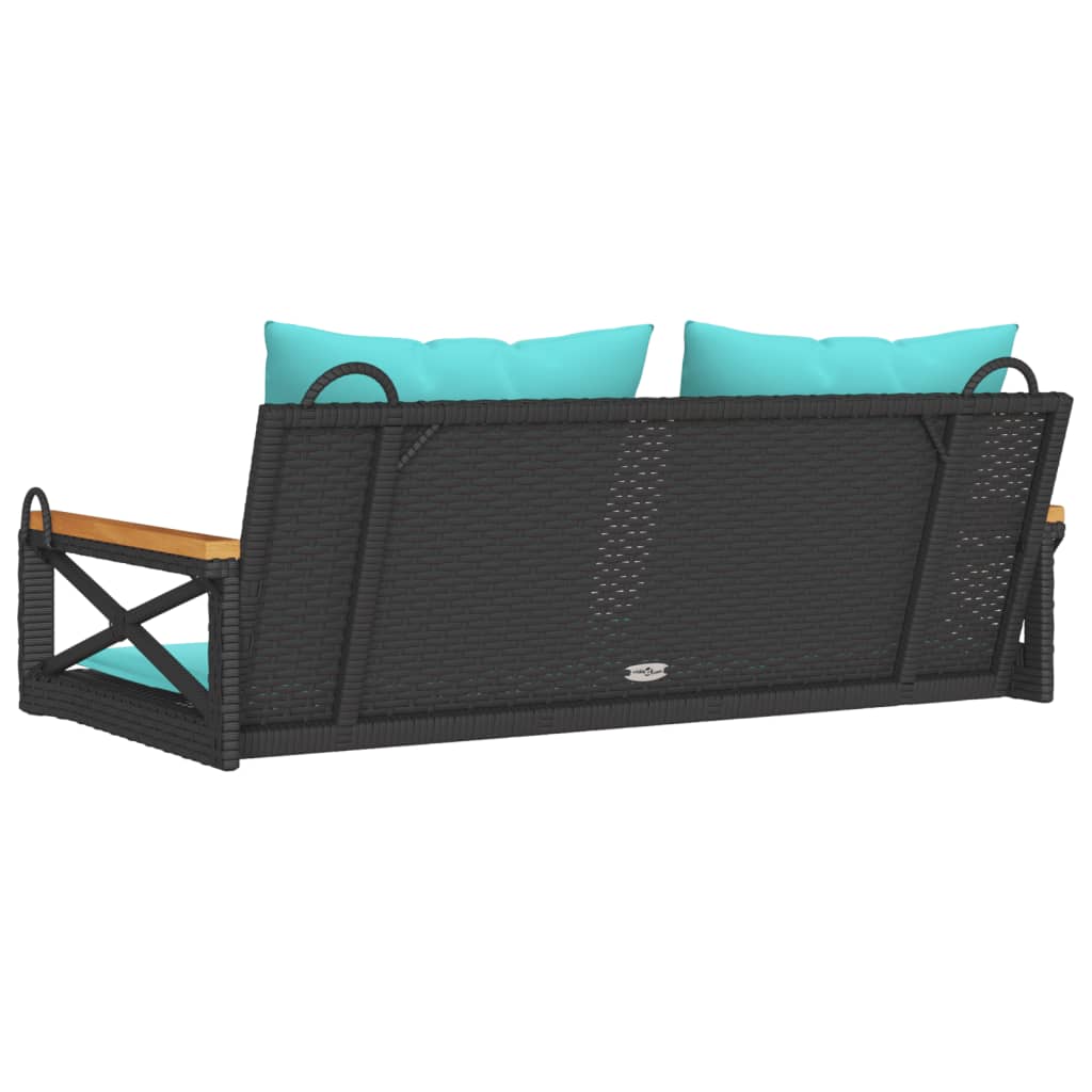 gyngebænk med hynder 109x62x40 cm polyrattan sort