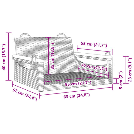 gyngebænk 63x62x40 cm polyrattan sort