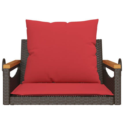 gyngebænk med hynder 63x62x40 cm polyrattan brun