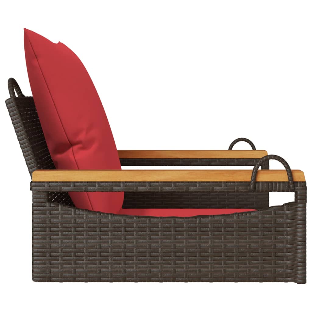gyngebænk med hynder 63x62x40 cm polyrattan brun