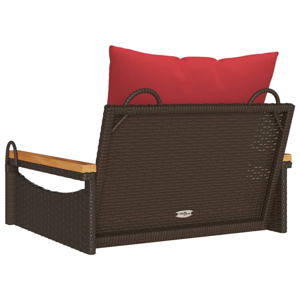 gyngebænk med hynder 63x62x40 cm polyrattan brun