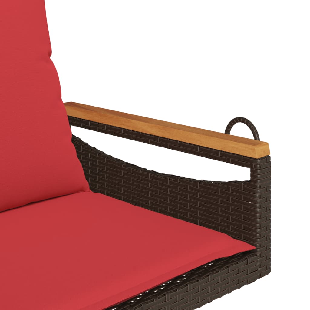 gyngebænk med hynder 63x62x40 cm polyrattan brun