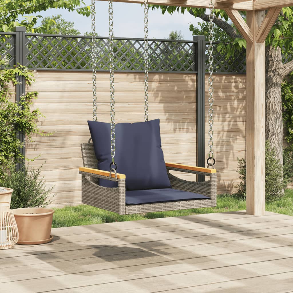 gyngebænk med hynder 63x62x40 cm polyrattan grå