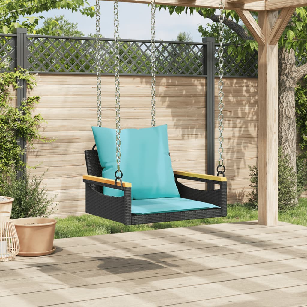 gyngebænk med hynder 63x62x40 cm polyrattan sort