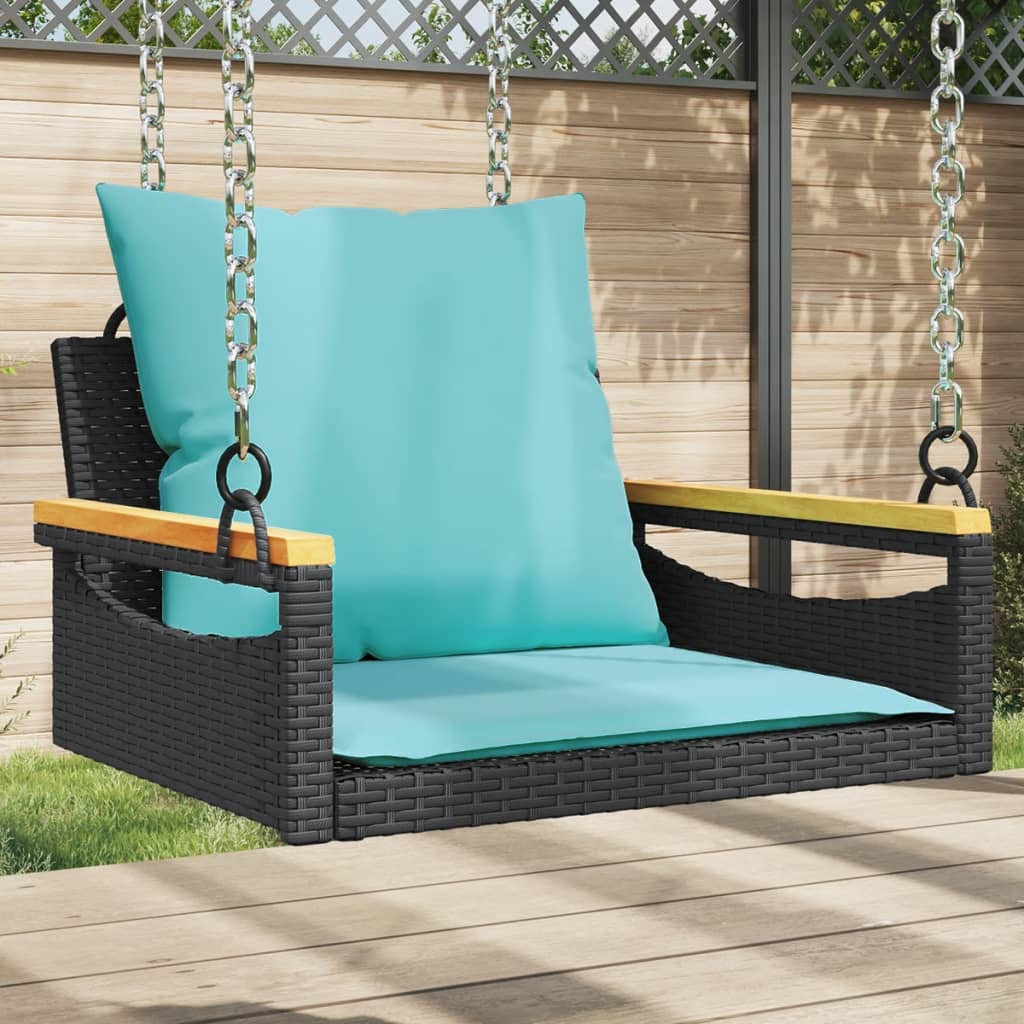 gyngebænk med hynder 63x62x40 cm polyrattan sort