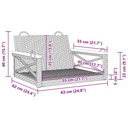 gyngebænk 63x62x40 cm polyrattan sort