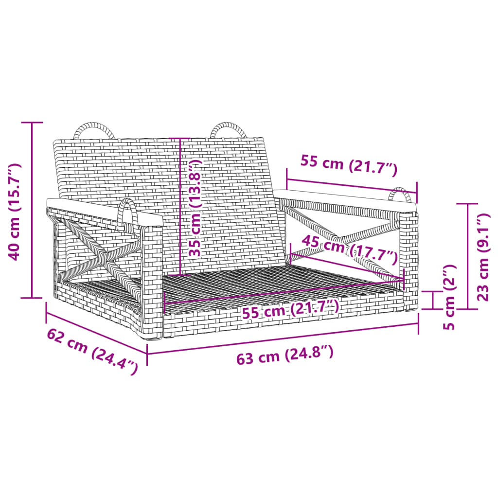 gyngebænk 63x62x40 cm polyrattan beige