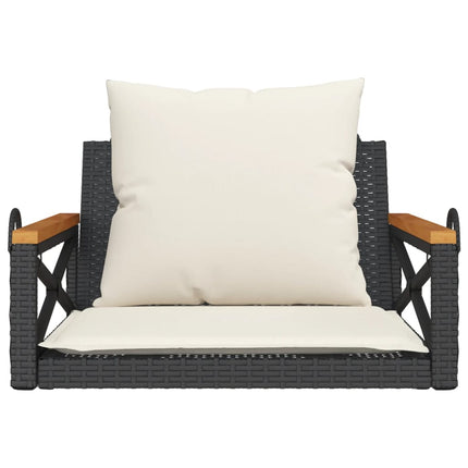 gyngebænk med hynder 63x62x40 cm polyrattan sort