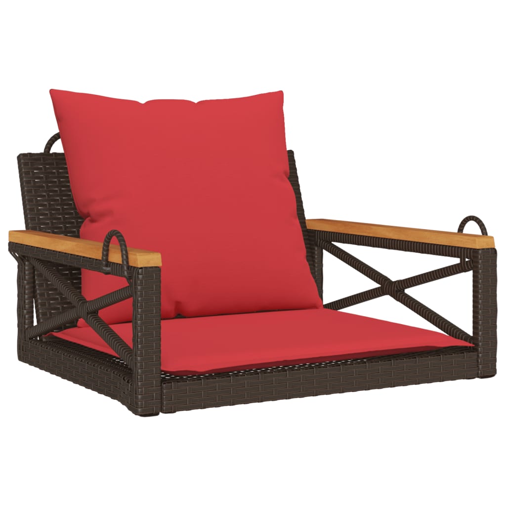 gyngebænk med hynder 63x62x40 cm polyrattan brun