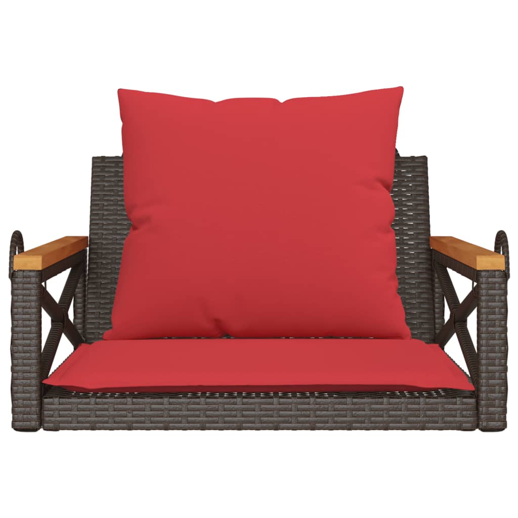 gyngebænk med hynder 63x62x40 cm polyrattan brun