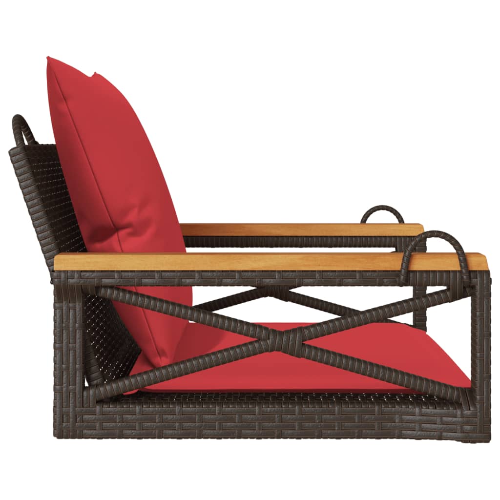 gyngebænk med hynder 63x62x40 cm polyrattan brun
