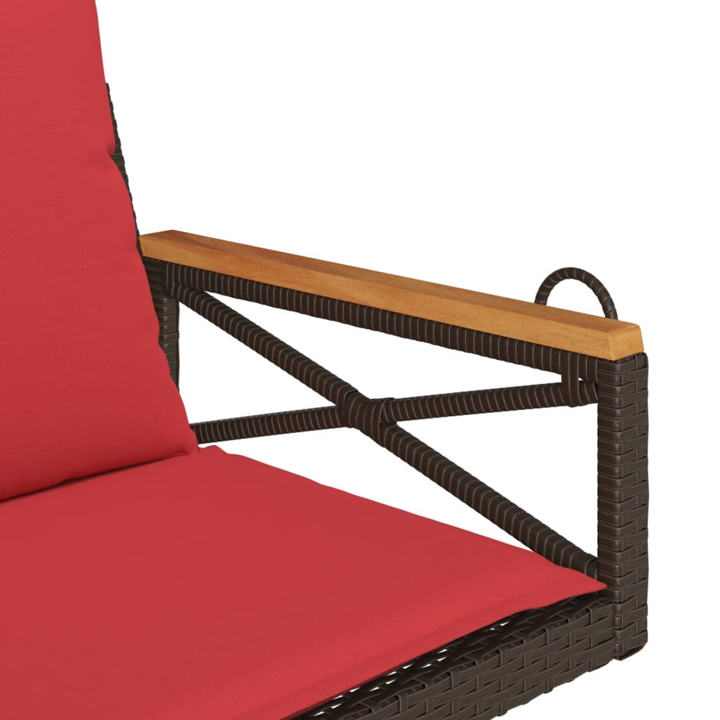 gyngebænk med hynder 63x62x40 cm polyrattan brun