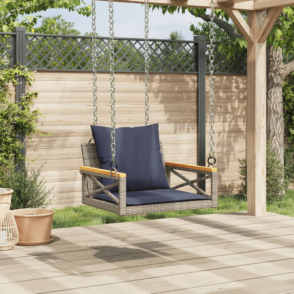 gyngebænk med hynder 63x62x40 cm polyrattan grå