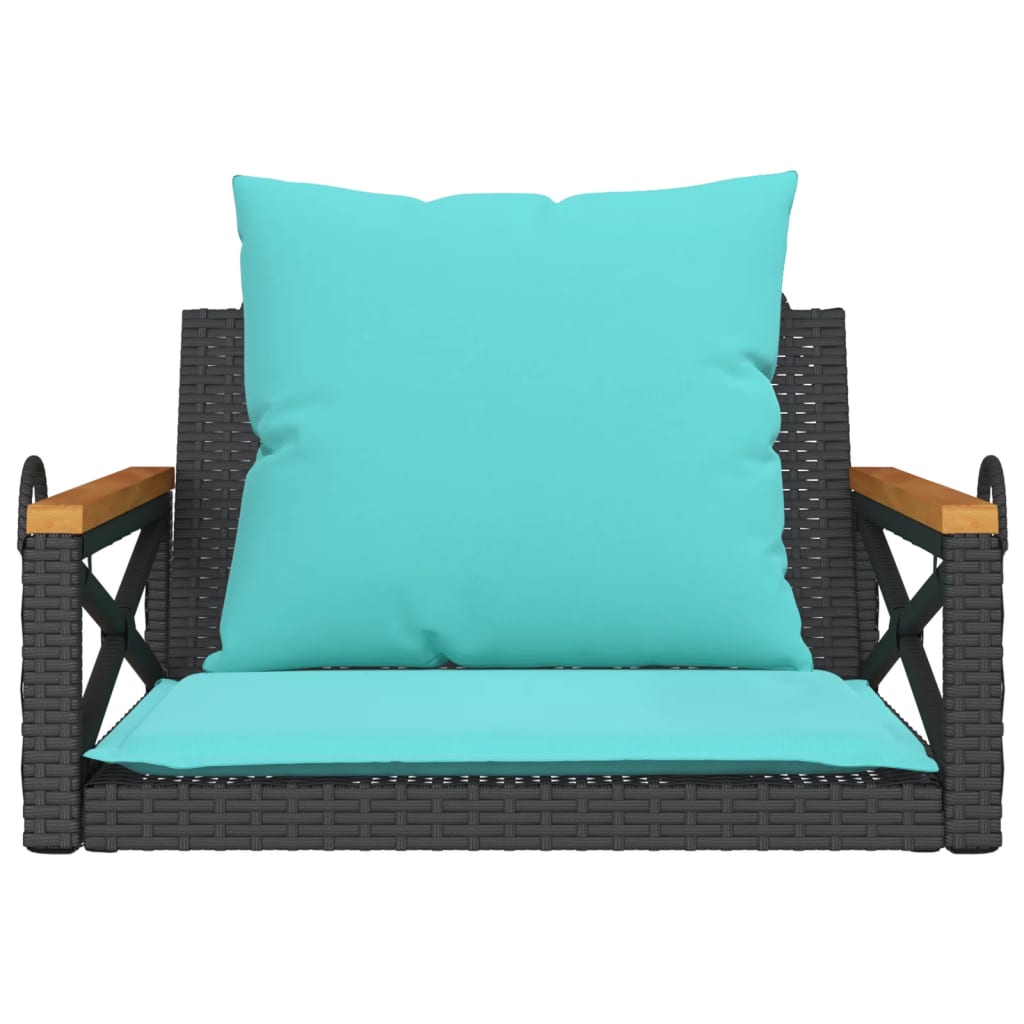 gyngebænk med hynder 63x62x40 cm polyrattan sort