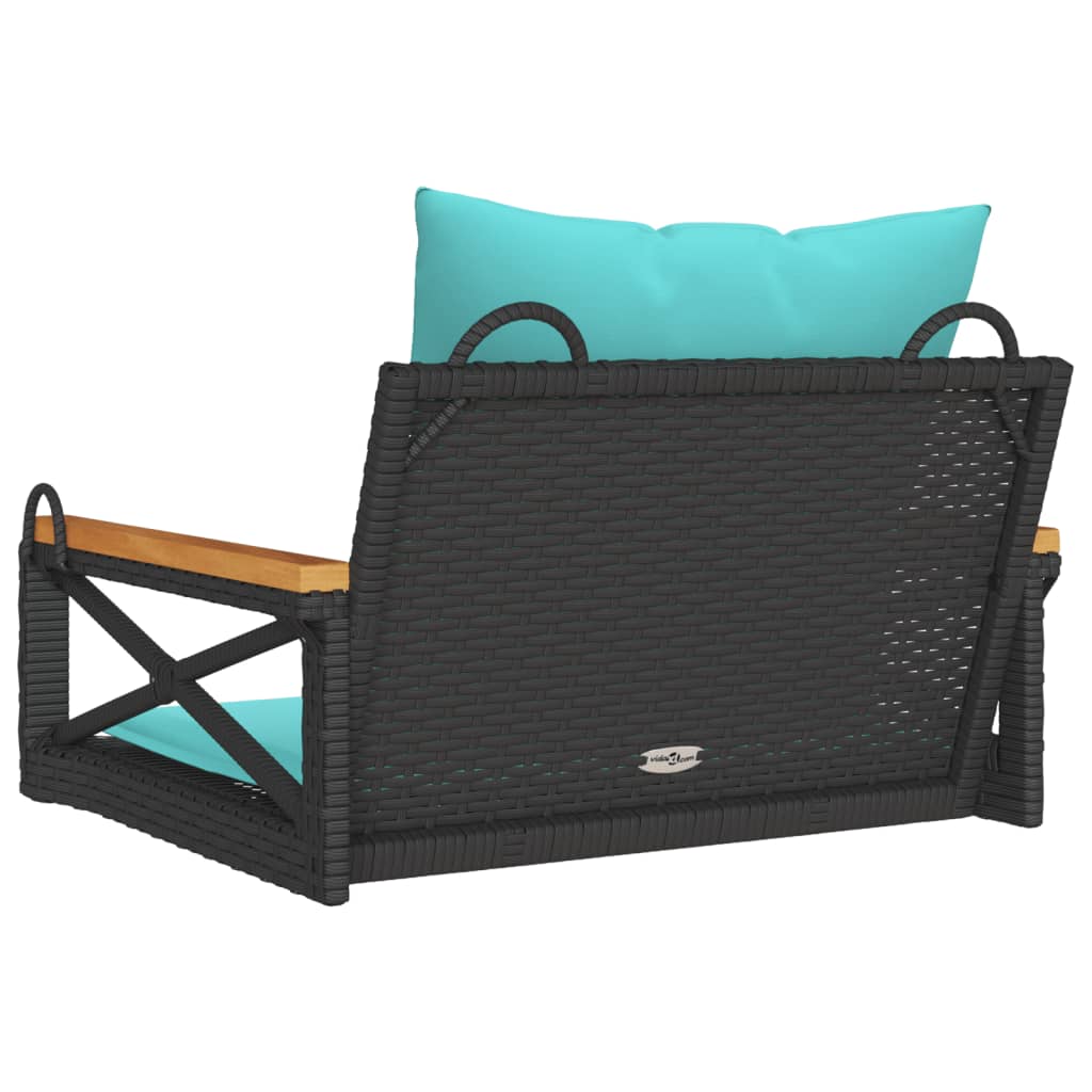 gyngebænk med hynder 63x62x40 cm polyrattan sort