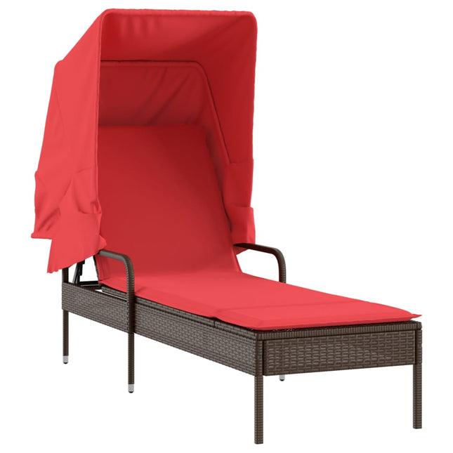 liggestol med baldakin brun polyrattan