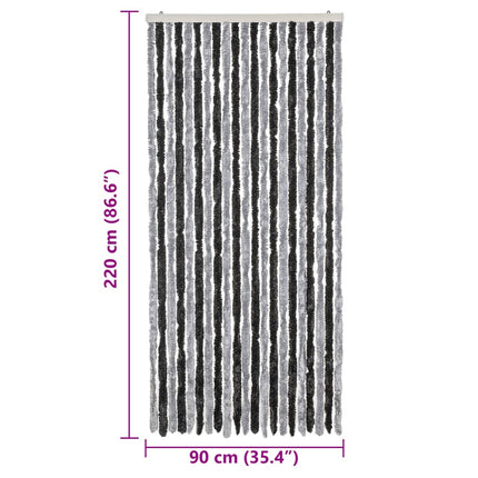 flueforhæng 90x220 cm chenille grå og sort