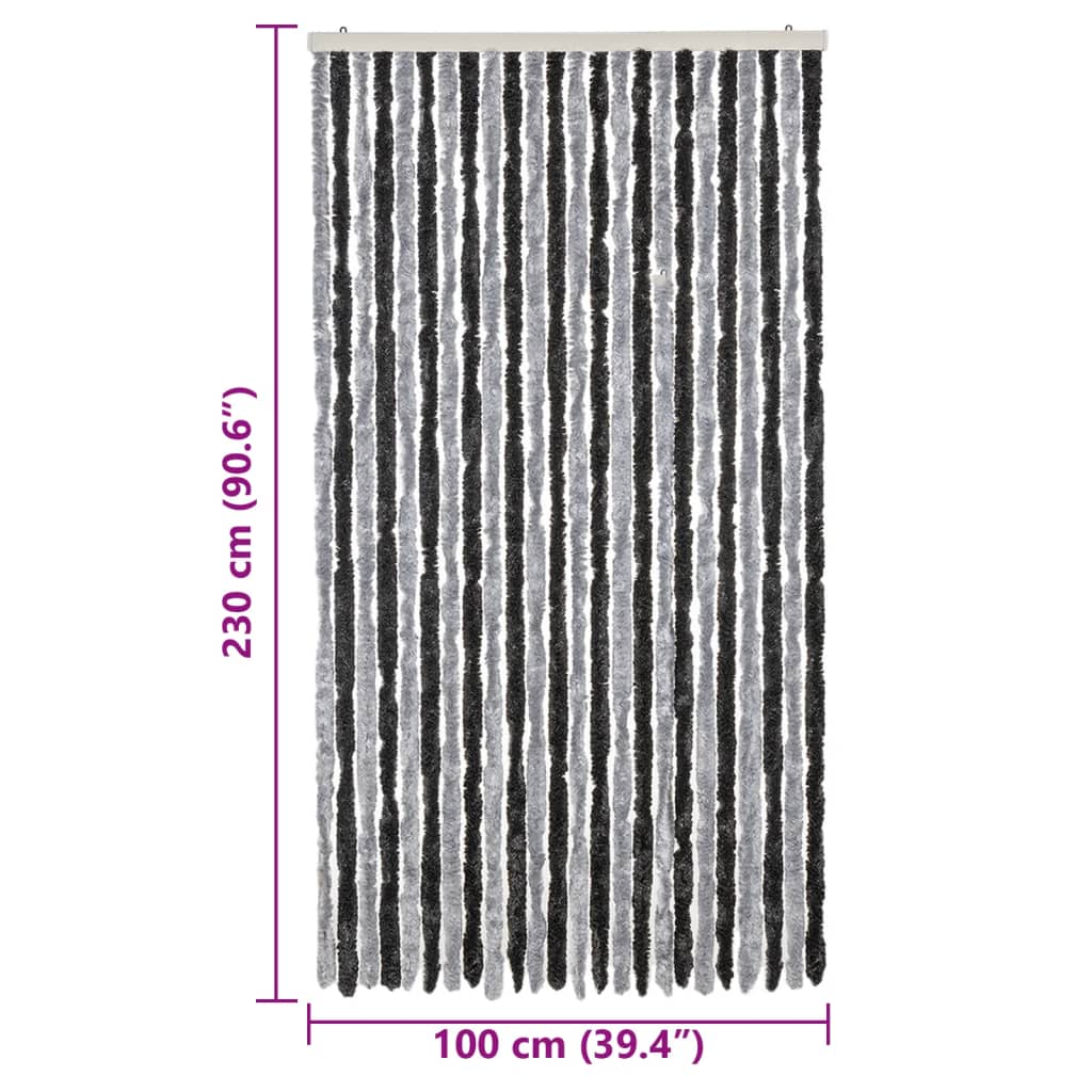 flueforhæng 100x230 cm chenille grå og sort