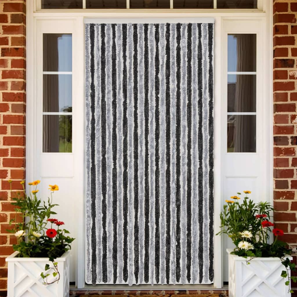 flueforhæng 100x230 cm chenille grå og sort